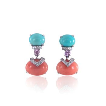 annellino london turquoise white diamond and coral earrings