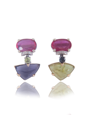 Emilia Ruby Cordierite and Titanite Earrings
