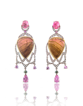 Tourmaline, Pink Sapphire and White Diamond Earrings