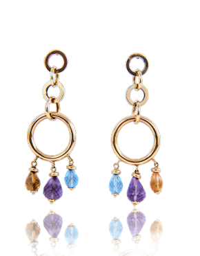 Citrine, Amethyst and Topaz Yellow Gold Hoop Earrings