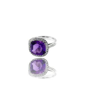 Amethyst and White Diamond surround Cocktail Ring Made in Italy