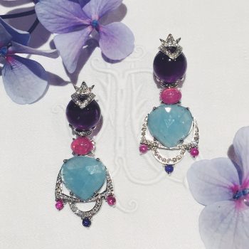 flower lifestyle photo white diamond amethyst aquamarine earrings