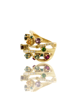 Yellow Gold White Diamond & Zircon Ring