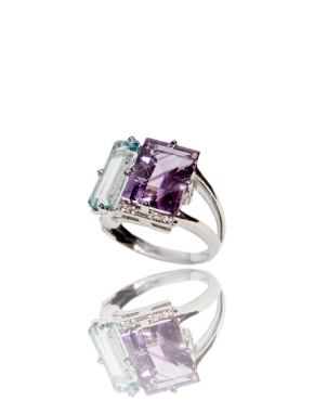 Amethyst and Aquamarine White Diamond Ring