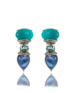 Turquoise Aquamarine and Tanzanite Earrings