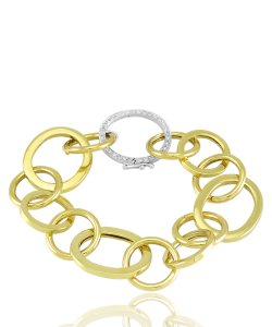 White Diamond Clasp and 18k Gold Chain Link Bracelet