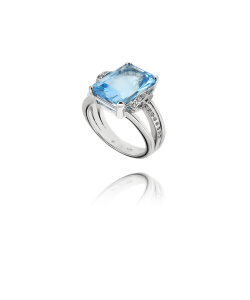 Aquamarine and White Diamond Trio Band Ring