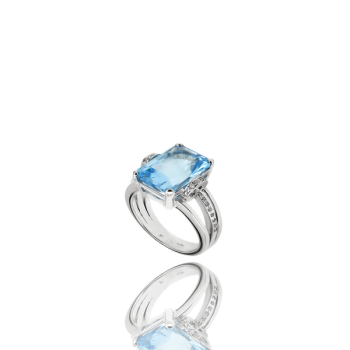 Aquamarine and White Diamond Cocktail Ring 18kt Gold Made in Italy