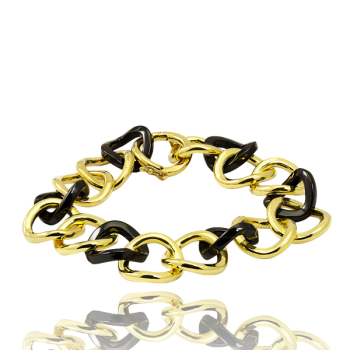 Black Onyx and 18kt Yellow Gold Chain Bracelet Made in Italy