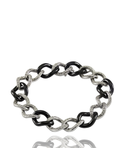 Black Ceramic 18k White Gold Chain Bracelet with White Diamonds
