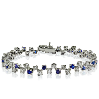 Blue sapphire and White Diamond 18kt White Gold Tennis Bracelet Made in Italy
