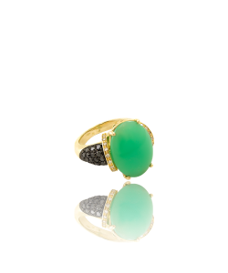 Chrysoprase and Black and White Diamond Cocktail Ring
