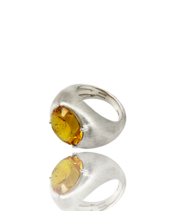 Citrine and Brushed White Gold Cocktail Ring