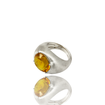 Citrine and White Gold Brushed Cocktail Ring Made in Italy