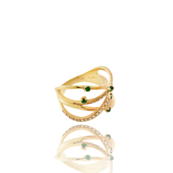 Emerald White Diamond 18kt Yellow Gold Cocktail Ring