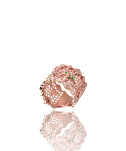 Emerald and White Diamond Rose Gold Honeycomb Ring