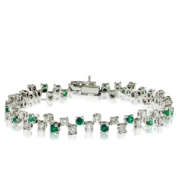 Emerald and White diamond Tennis Bracelet 18kt White Gold Made in Italy