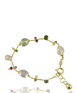 Rose Quartz, Prasiolite and Spinel 18k Gold Bracelet