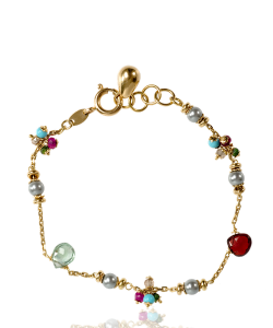Grey Pearl and Turquoise, Peridot and Quartz 18k Gold Bracelet