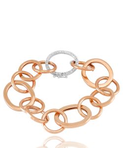 18 Karat Rose Gold Link Chain Bracelet with White Diamonds