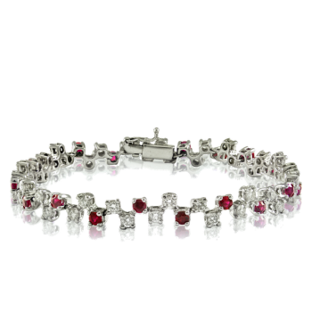 Ruby and White Diamond Tennis 18kt White Gold Bracelet Made in Italy