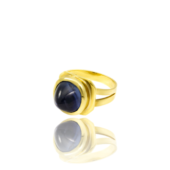 Sugarloaf Sapphire 18kt Yellow Gold Ring Made in Italy