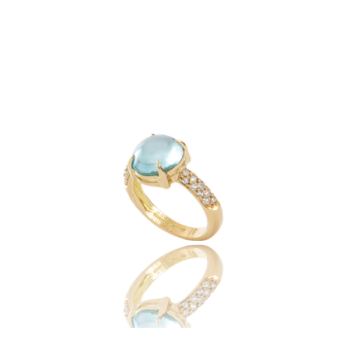 Topaz and White Diamond Cocktail Ring Made in Italy 18kt Yellow Gold