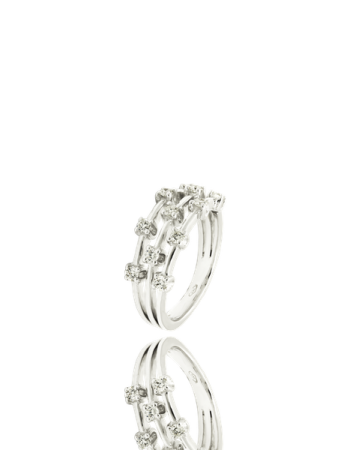 White Diamond Three band Cocktail 18kt White Gold Italian Ring