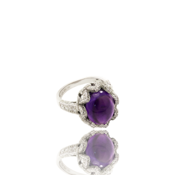 White Diamond and Amethyst Cocktail Ring Made in Italy