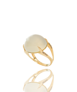 White Moonstone and Champagne Diamond Ring