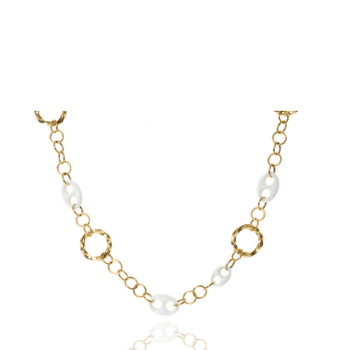 18kt Yellow Gold Chain link necklace with white onyx made in Italy