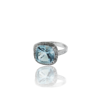 Aquamarine and White Diamond Surround Engagament Ring Made in Italy