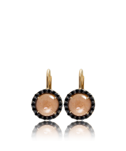 Sunstone and Black Diamond Drop Earrings set in 18k Rose Gold