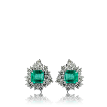 Emerald and White Diamond Cocktail Earrings Made in Italy