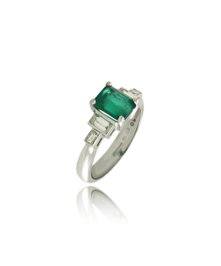 Emerald and White Diamond Baguette Ring