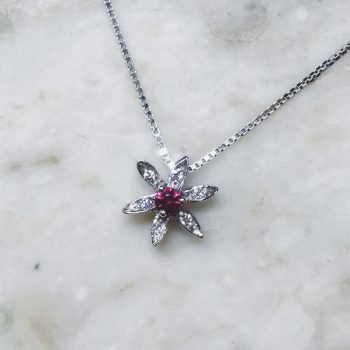 ruby and white diamond flower necklace