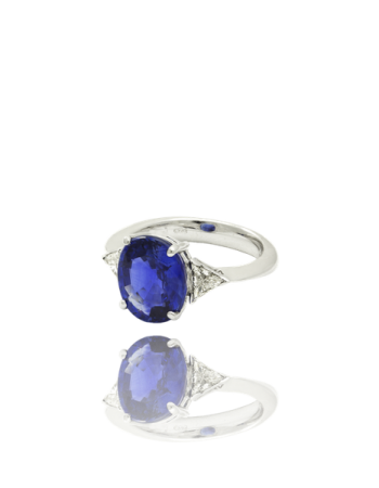 Tanzanite Triolgy White Diamond Trilliant 18kt Gold Made in Italy Engagament Ring