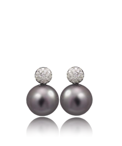 Viola Polynesian Grey Pearl Studs with White Diamonds