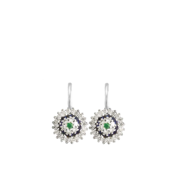 White Diamond, Sapphire and Emerald Drop Earrings Made in Italy