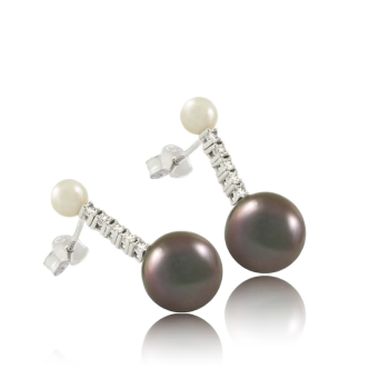 White Pearl and Grey Pearl White Diamond Earrings