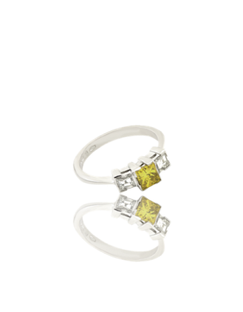 Yellow Sapphire and White diamond 18kt White Gold Ring Engagement Italy Handmade