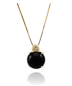Black Agate and Trio of Champagne Diamonds Pendant