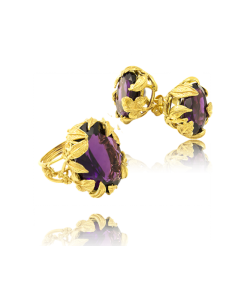 Amethyst and 18k Yellow Gold Earrings with Leaf Detail