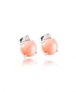 Angel Torre del Greco Coral Earrings set with White Diamonds