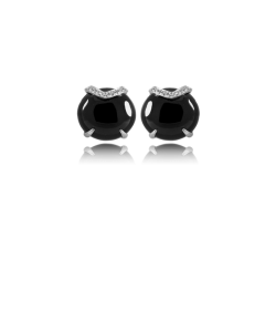 Black Agate and White Diamond Studs