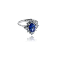 Blue Sapphire and White Diamond Ring