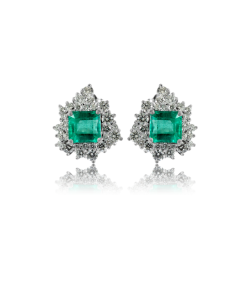 Emerald and White Diamond Starburst surround Earrings