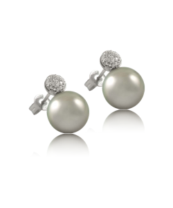 Grey Polynesian Pearl and White Diamond Disc Stud Earrings
