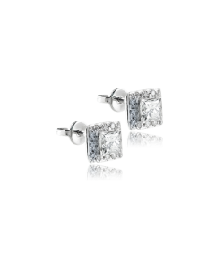 White Princess Cut Diamond Earrings