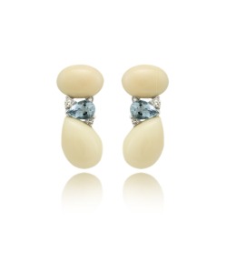 White Coral and Aquamarine 18k White Gold Earrings